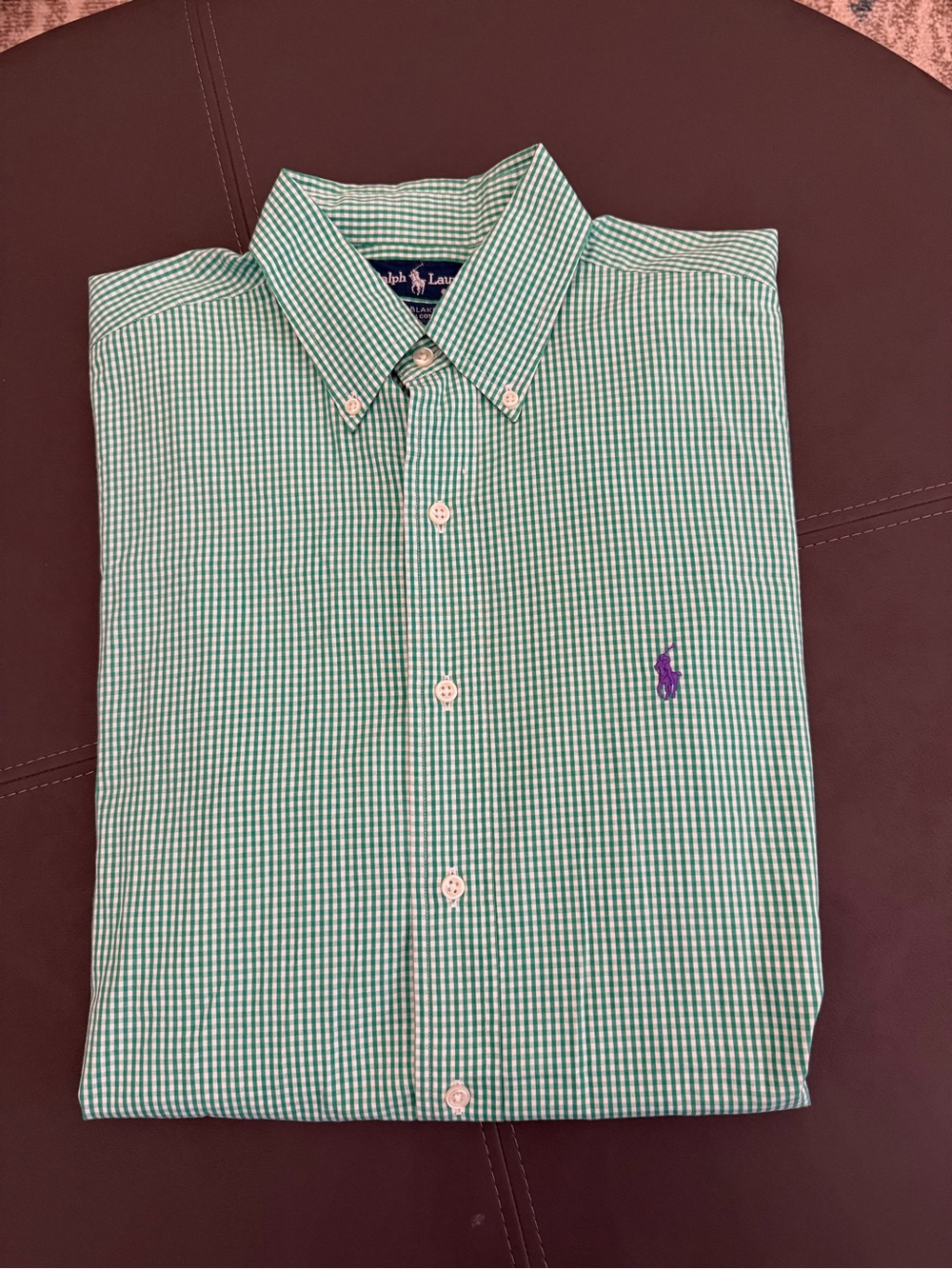 Ralph Lauren Blake Green and White Micro Gingham Plaid M